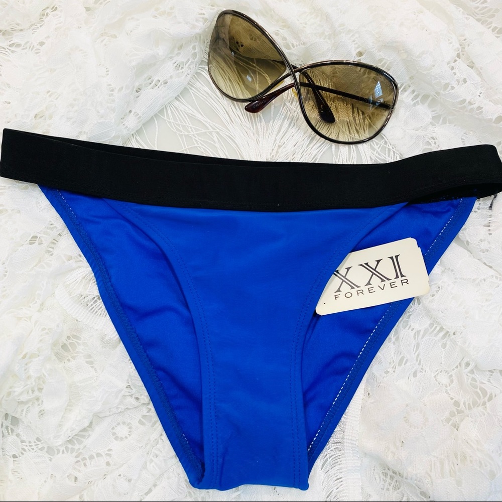Size M • Royal Blue & Black Elasticated Waistband Bottom Swimwear •Forever 21